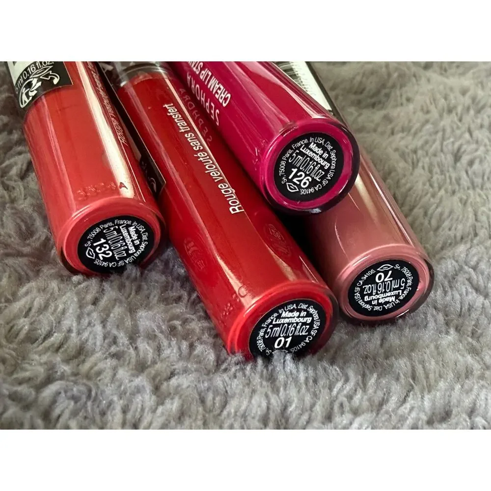 4 new Sephora Cream Lip Stain Long Lasting Set Sealed Full Size 01, 70, 126, 132